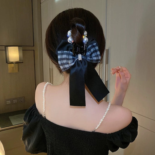 Bow headwear clip female summer temperament pearl shark clip large clip net red 2022 new hair clip