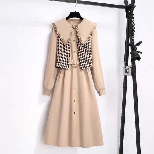 Xiaoxiangfeng dress female autumn 2022 new autumn and winter dress temperament goddess fan long-sleeved vest skirt suit