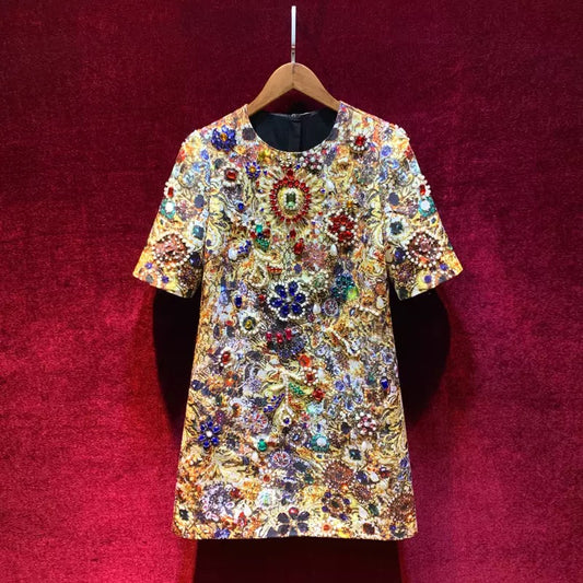 European and American retro Baroque heavy work diamond beaded luxury slimming high-end temperament Western-style high-end dress women