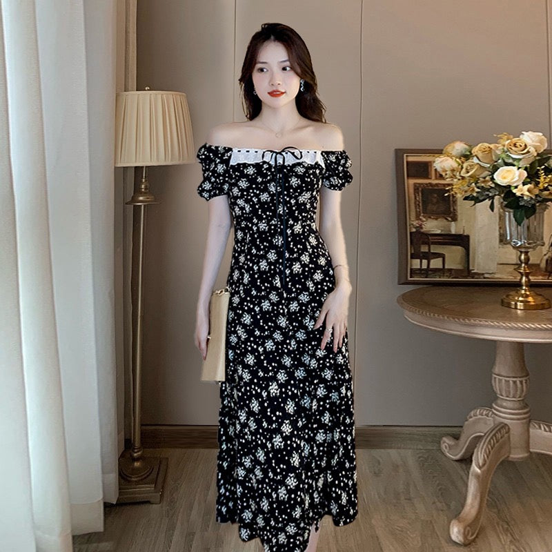 Tea break French floral dress women's summer 2023 summer new seaside vacation celebrity temperament thin skirt