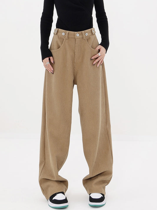 KEN STUDIO khaki original corduroy trousers women's winter thickened straight wide-leg pants casual pants pants