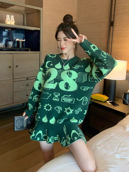Korean-style knitted sweater women's loose outer wear lazy style design dress autumn and winter mid-length fishtail skirt
