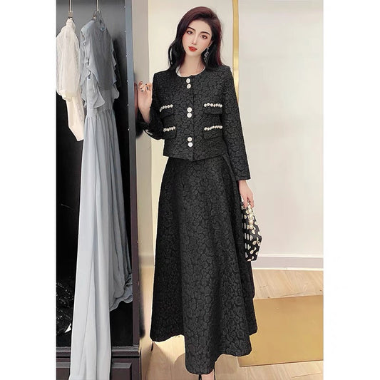 Feijie custom Western-style fashion suit 2022 winter new women's short coat large swing skirt two-piece set