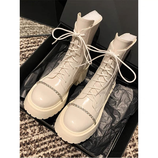 [Mr. Jimmy] Sweet and cool black rhinestone thick-soled Martin boots women's summer 2022 new British style skinny short boots