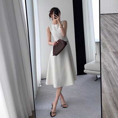 Guoge custom sleeveless dress 2022 summer new high-end sense waist slim temperament goddess fan round neck dress
