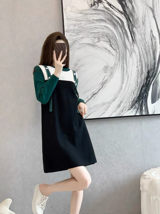 Autumn 2022 new women's bottoming inner matching coat dress women's autumn and winter French knitted sweater skirt winter