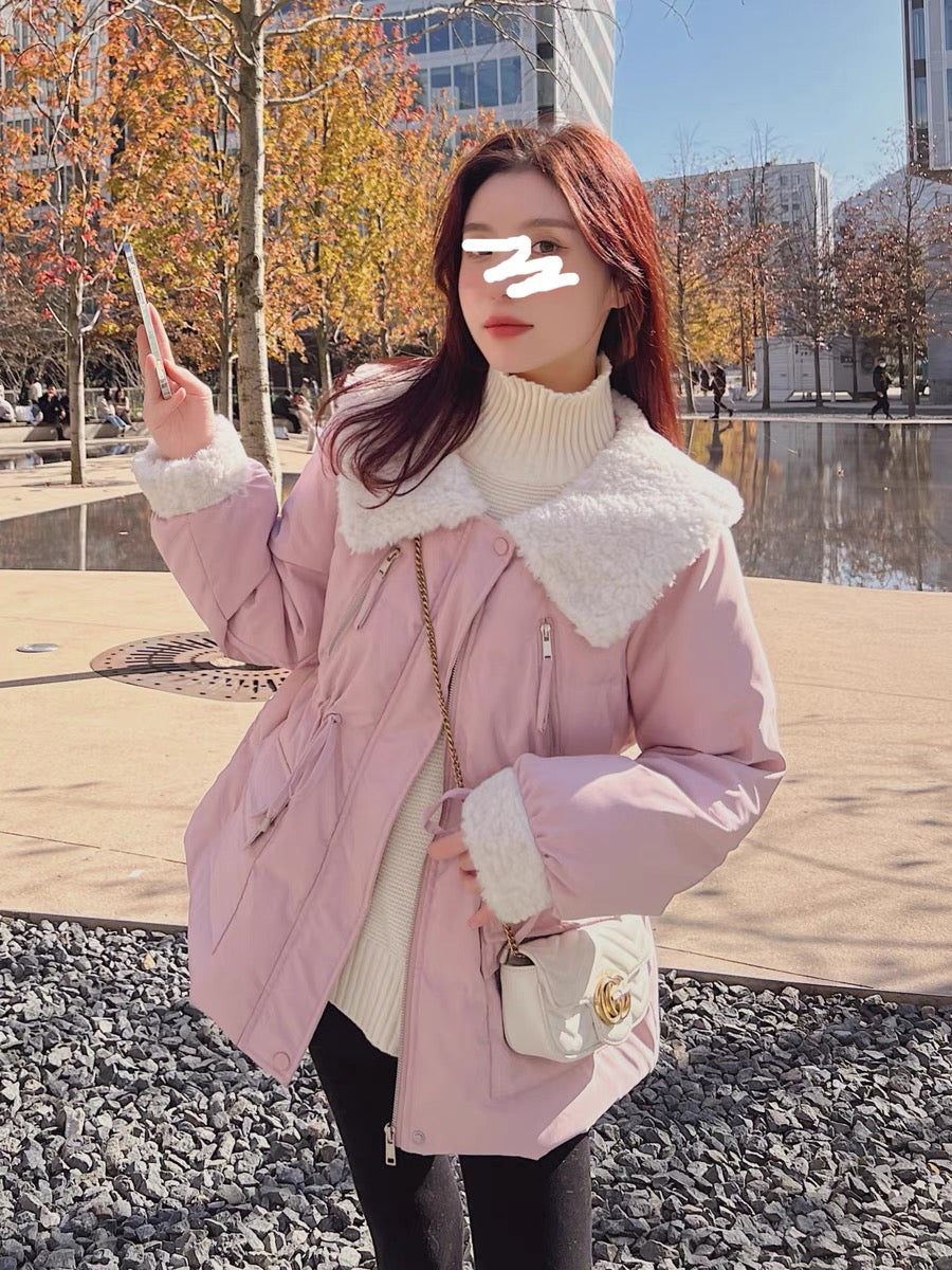 Pink Korean sweet cotton clothing women's winter short section small 2022 new college style milk fufu thickened cotton jacket