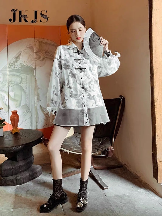 Tang suit women's Chinese style fashion Hanfu national tide women's autumn dress buttoned shirt Improved cheongsam new Chinese style top 1520