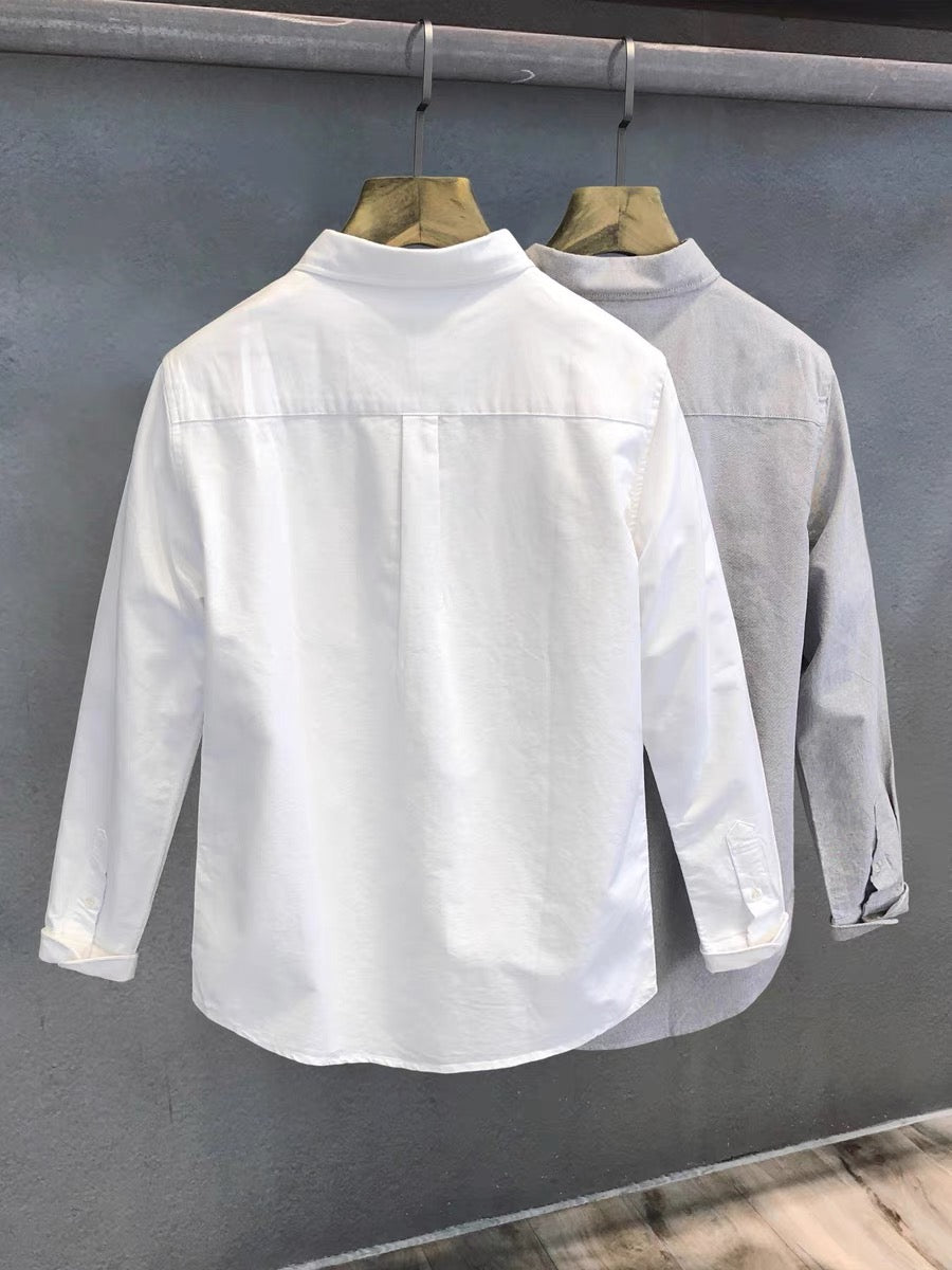Oxford spinning high-end handsome temperament pure white shirt men's autumn Japanese all-match long-sleeved shirt men's tops