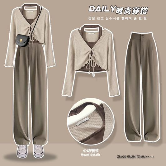 2023 sweet and spicy suspender top two-piece suit three autumn clothes with a whole set of women's royal sister light and familiar style suit pants