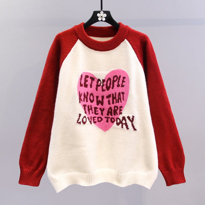Color matching love letter sweater women's autumn and winter 2023 new Korean version loose lazy style fashion western style knitted top