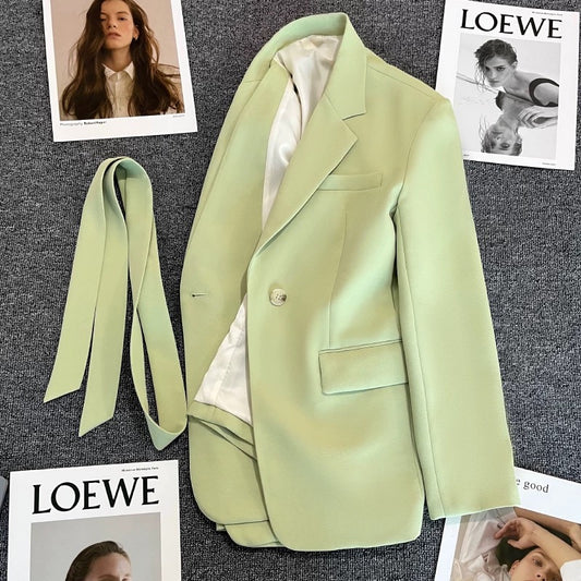 Fruit green lace-up suit jacket women's 2022 autumn new design sense one button fashion all-match small suit 1757