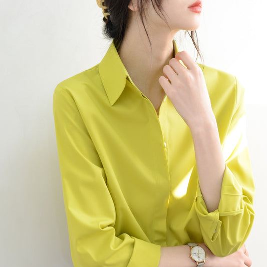TRR style skin white fresh green shirt female self-made shirt loose invisible button top musthave