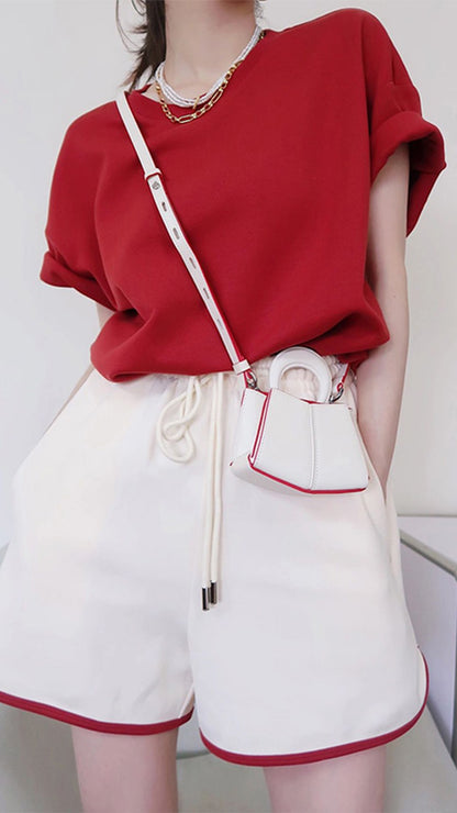 Summer tea wears a whole set of small, lively, pear-shaped figures, slightly fat mm, slim and meat-covering two-piece suits for women