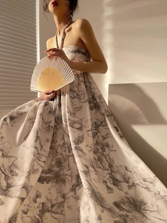Aconiconi｜Qushui Youlan French resort style high-end design halter neck niche loose long dress