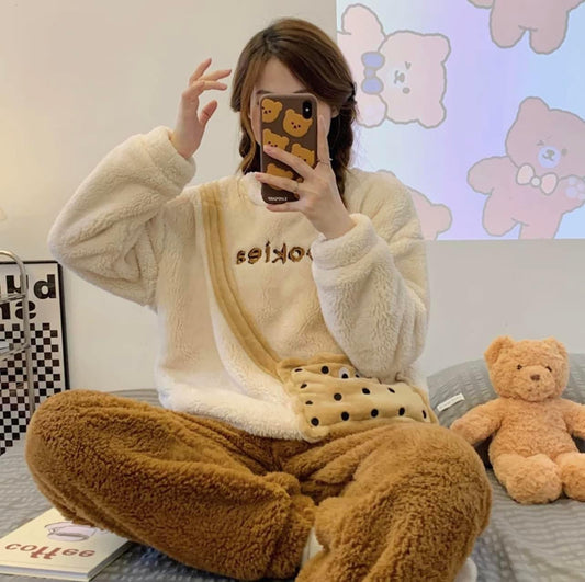 2022 new coral fleece pajamas women's autumn and winter thickened cute cartoon flannel home clothes casual suit winter