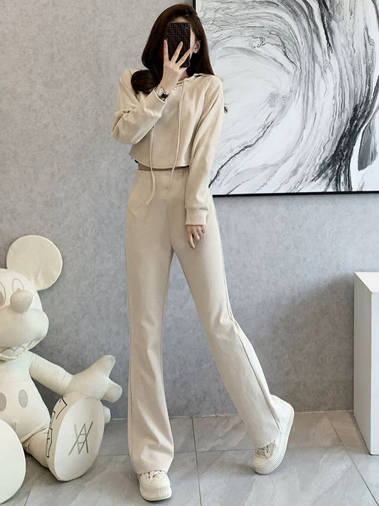 Salt series casual small fragrance suit female autumn 2022 new fried street fashion temperament high waist wide leg pants two-piece set