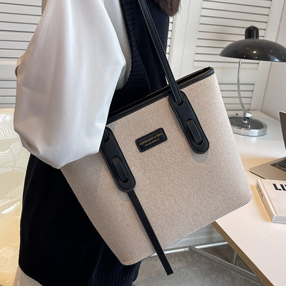 Large-capacity bag women's bag 2023 new high-end canvas shoulder bag portable bucket cloth bag commuting tote bag