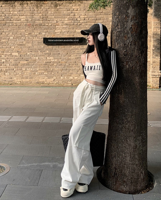 Lace-up drape overalls casual pants women's autumn 2022 new small tall waist loose wide-leg pants trousers
