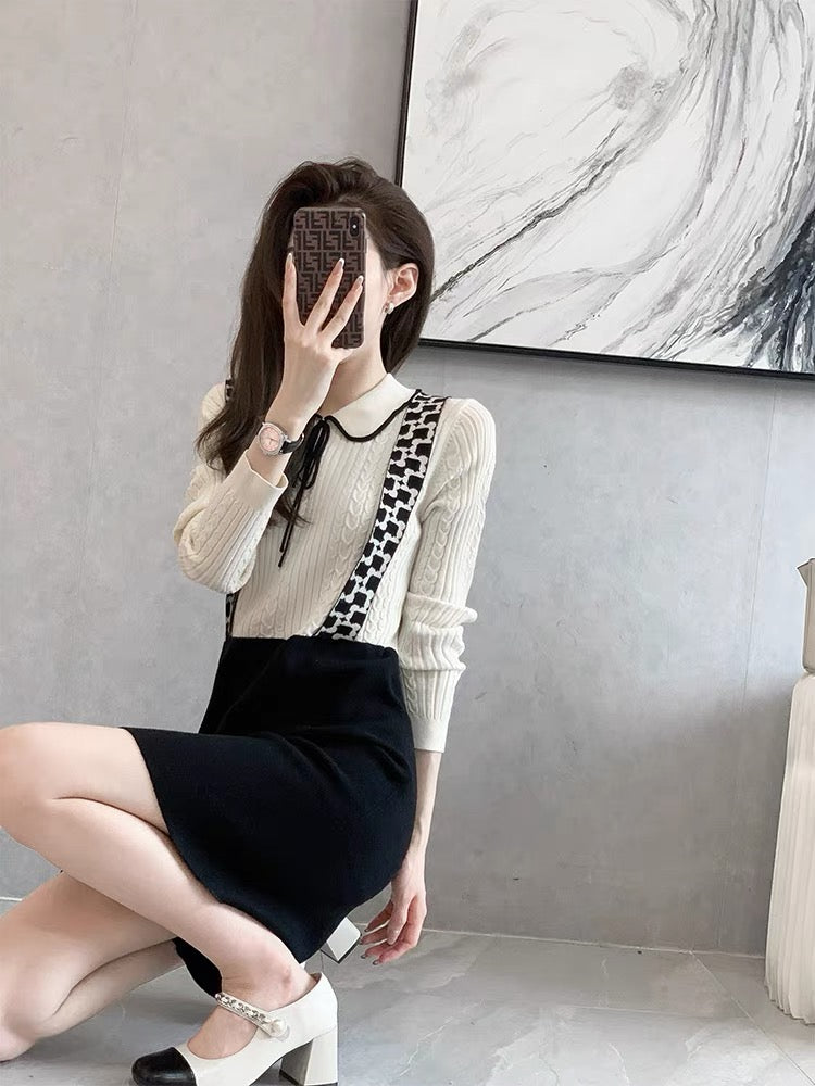 Autumn and winter high-end black knitted dress 2022 new women's French high-end fake two-piece small skirt