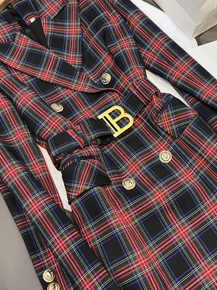 Fabric suit red with shoulders slim long-sleeved plaid 5789 women's spring commuter dress jacket