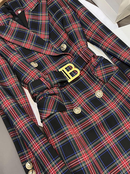 Fabric suit red with shoulders slim long-sleeved plaid 5789 women's spring commuter dress jacket