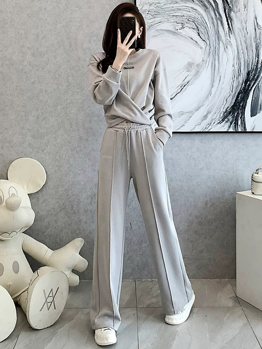Sports and leisure suit women's autumn 2022 new fashion trend personality sweater fried street temperament wide-leg pants two-piece set