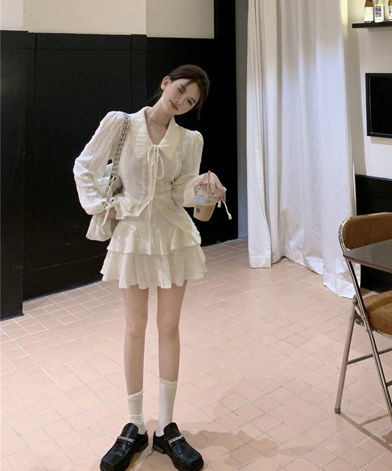Sweet lapel long-sleeved shirt women's early spring 2023 new gentle temperament self-cultivation tie waist shirt top