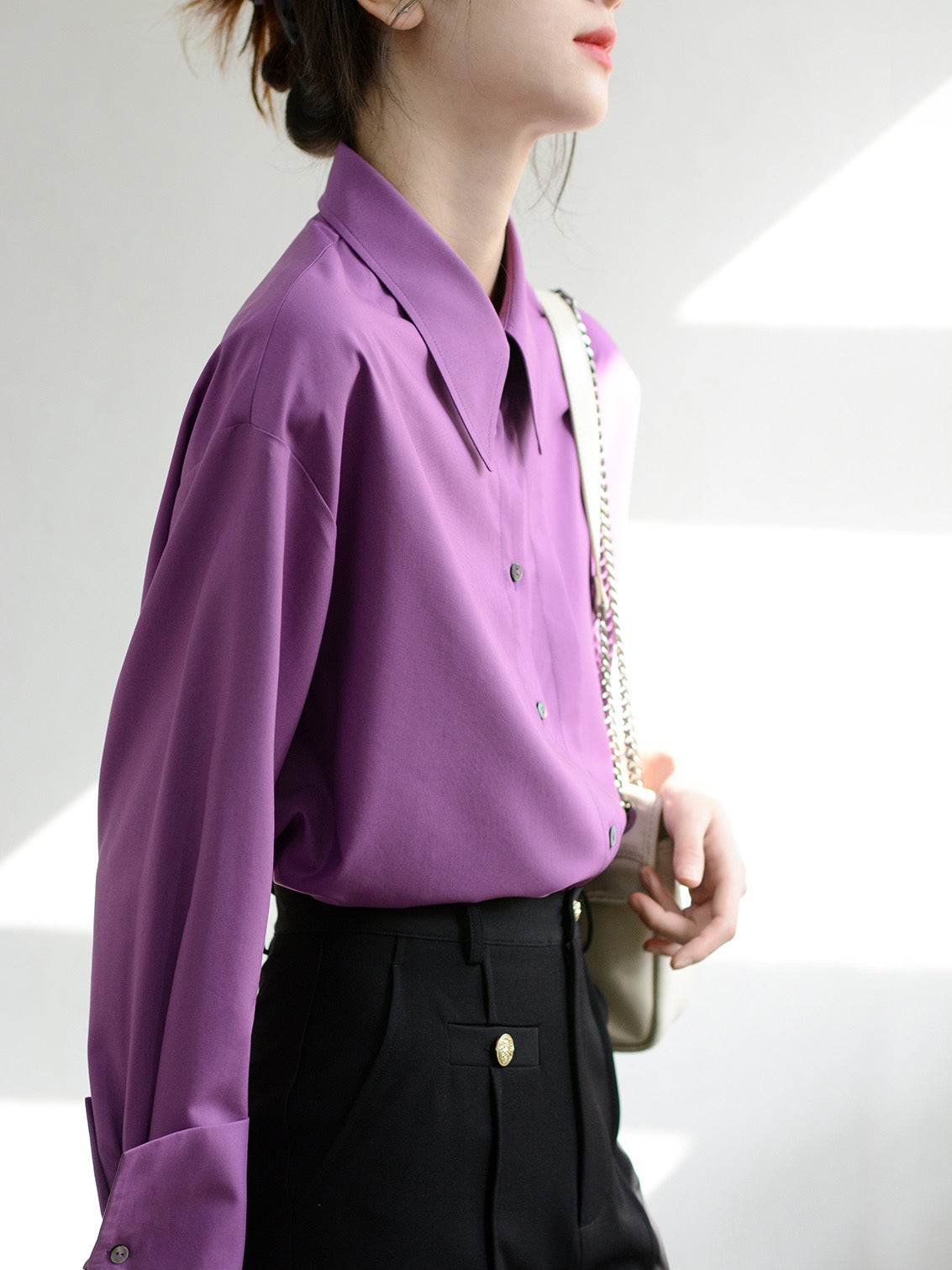 TRR full of quiet beauty to the heart fashion long-sleeved oversize loose purple shirt women's design top