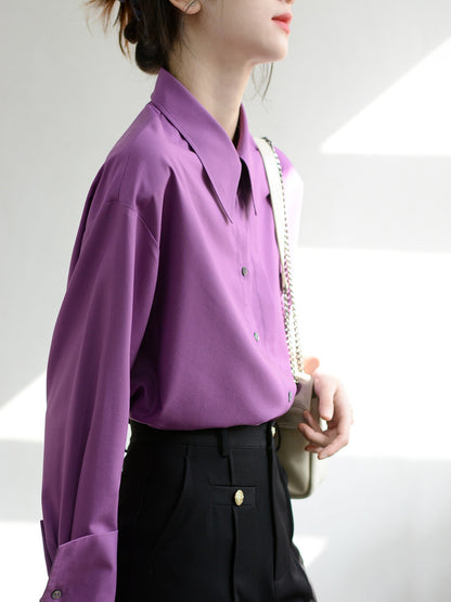 TRR full of quiet beauty to the heart fashion long-sleeved oversize loose purple shirt women's design top