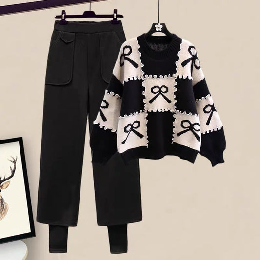 Autumn Xiaoxiangfeng ladies knitted sweater woolen pants wide-leg pants suit 2022 new women's two-piece spring and autumn