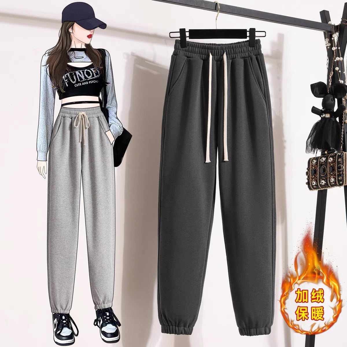 Grey sports pants women's loose-fitting casual pants 2022 new autumn a – Lee  Nhi Boutique