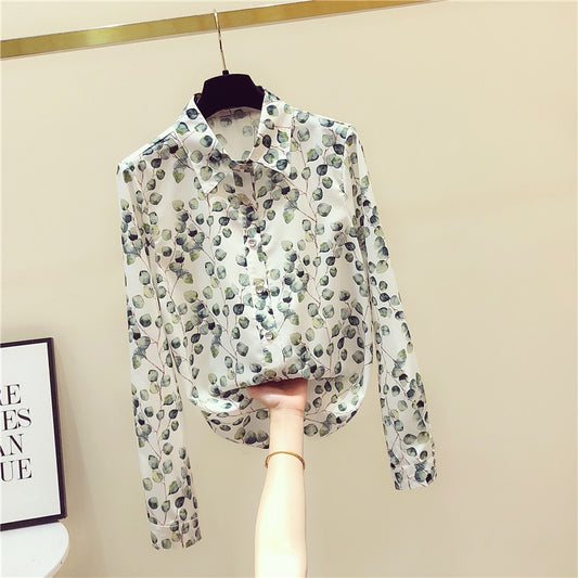 2022 early autumn new Korean version slimming foreign style niche design sense printed long-sleeved shirt women's top fashion shirt