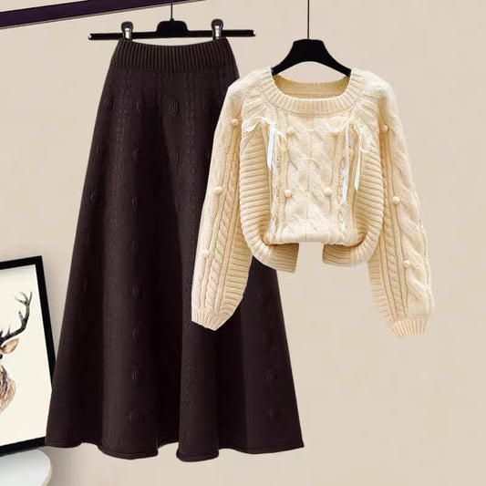 Autumn women's clothes with temperament winter skirts skirts sweaters small fragrance suits women's autumn two-piece suits 1877