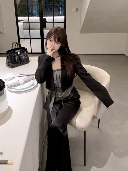 CHICYOU【Silky touch】Imitation acetic acid wrinkle-resistant elastic waist satin wide-leg pants casual loose trousers