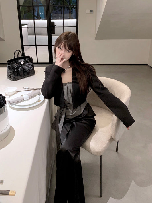 CHICYOU【Silky touch】Imitation acetic acid wrinkle-resistant elastic waist satin wide-leg pants casual loose trousers
