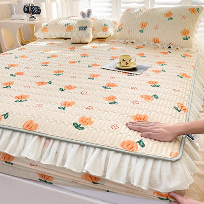 Lace Latex Mat Fitted Sheet Three-piece Set Ins Machine Washable Single Mattress Air Conditioning Soft Mat Class A Summer