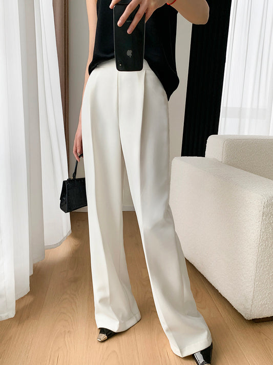 FT GUOGE white wide-leg pants women's 2023 spring and autumn new high-waisted straight loose loose all-match drape casual pants