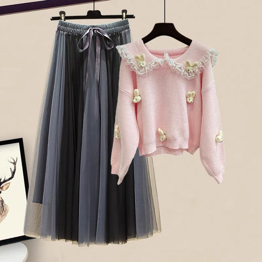 Autumn high-end autumn clothes on the new 2022 this year's popular beautiful rabbit sweater skirt suit women's two-piece suit 1813