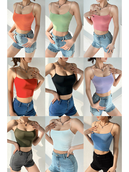 European and American thin shoulder straps short section navel exposed small sling female summer hot girl sexy tight inner wear tube top vest top