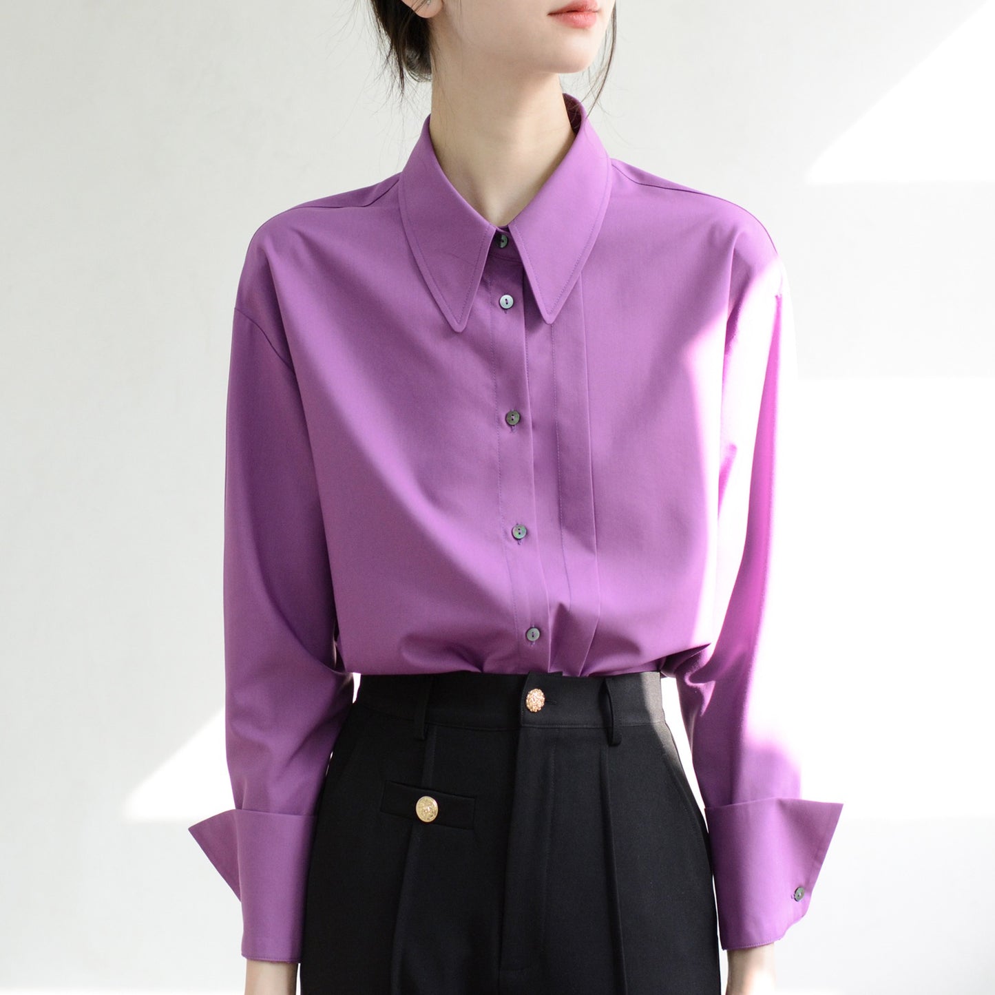 TRR full of quiet beauty to the heart fashion long-sleeved oversize loose purple shirt women's design top