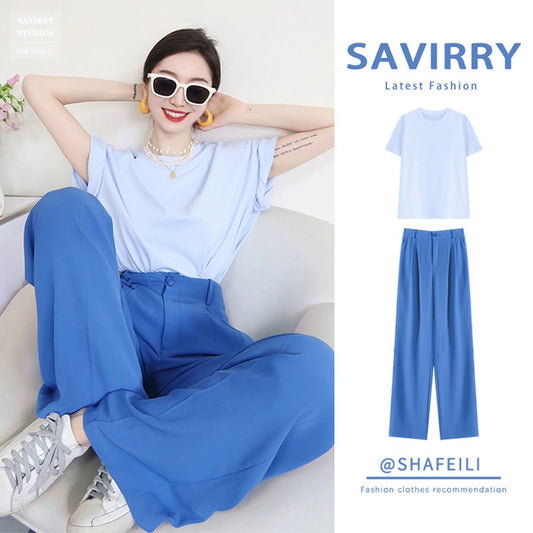 Summer new pear-shaped wear a whole set of large size, slightly fat, thin, covering meat, playful, lively and age-reducing two-piece suit for women