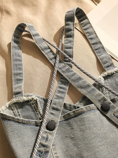 Spice Girls Cross Strap Denim Camisole Women's Inner Wear Sexy Summer Outerwear Design Short Tops