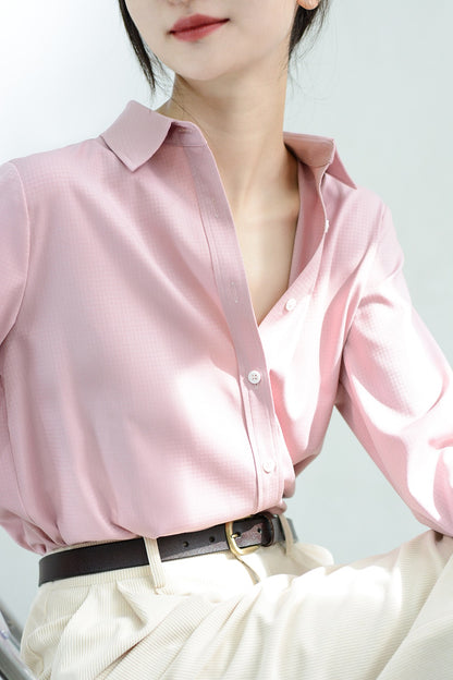 TRR trendy chic unique dark grid tender powder layered shirt blouse high sense top nice top foreign style