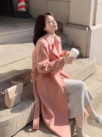 Pink woolen coat women's winter mid-length 2022 new small high-end fashion woolen coat