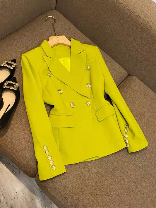 Foreign trade high-end European goods Western-style top coat female loose and thin yellow suit OL irregular suit 6515