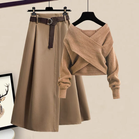 Autumn Xiaoxiangfeng light familiar style knitted sweater skirt skirt suit 2022 new women's autumn two-piece suit
