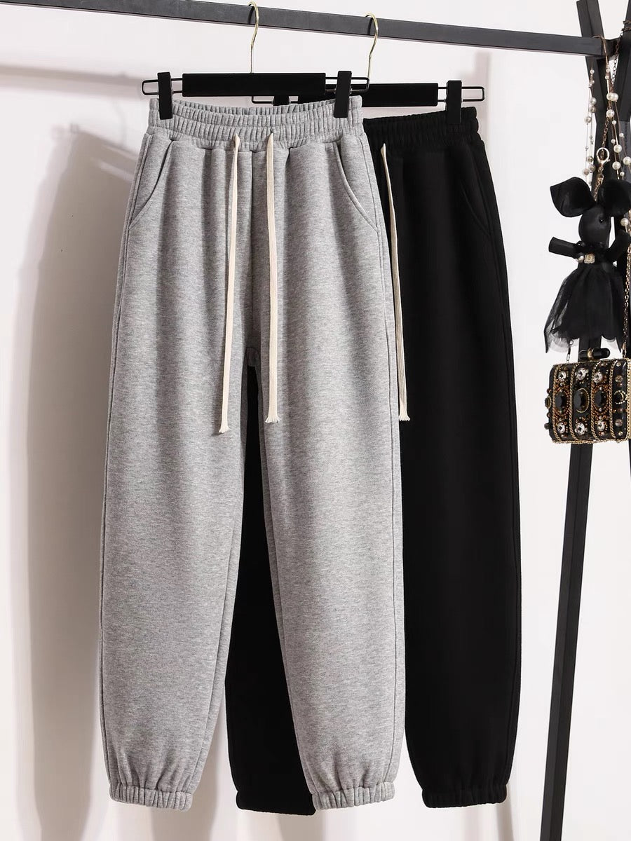 Sports pants women's 2022 autumn and winter new style plus velvet thick warm gray small casual trousers