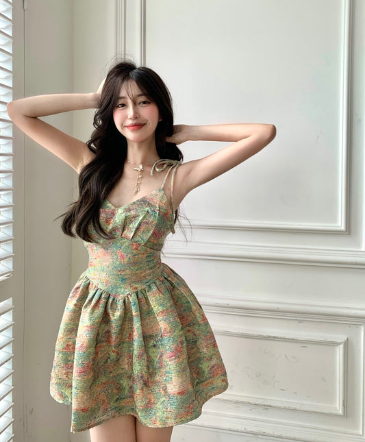 Sexy Pure Desire Hot Girl Floral Suspender Dress Female Summer 2023 New Short Skirt Gentle Waist Puffy Skirt