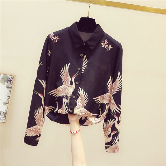 2022 early autumn new Korean style slim long-sleeved top women's design sense niche shirt women's retro Hong Kong style shirt